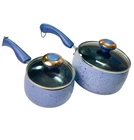 Paula Deen Nonstick 1 Qt Saucepan & 2 Cookware Blue Speckled Pots With Lids Used. Price: $27.50.