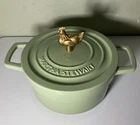 Martha Stewart 2 Qt Enameled Cast Iron Dutch Oven Green Chicken Lid Cocotte Used. Price: $55.00.