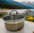 Swiss Diamond Stainless Steel 2 Qt Saucepan Premium Induction 7" Glass Vent Lid Used. Price: $39.99.