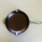 Creuset Vintage Green Cast Iron 10.5 Skillet Fry Pan Double Spout France Used. Price: $45.00.