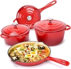 Enameled Cast Iron Cookware - 7 Piece Dutch Ovens Set, Sauce Pan, Skillet, 3 New. Price: $210.36.