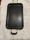 T-fal 18"X11" Double Burner Griddle, Nonstick Cookware Black Insulated Handles Used. Price: $35.00.