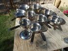 Farberware Tri-ply Stainless Steel Cookware 10PCS Wood Handles Skillets & Pots Used. Price: $155.55.