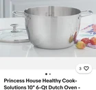 Princess House Healthy Cook-solutions Stainless Steel Dutch Oven 10" 6-QT Lid New. Price: $120.00.