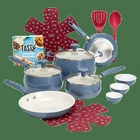 Tasty Clean Ceramic 16 Piece Non-stick Aluminum Cookware Set, Slate Blue New. Price: $104.26.