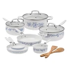 12 Pc Pioneer Woman Classic Ceramic & Aluminim Cookware Set -white Blue New. Price: $149.99.