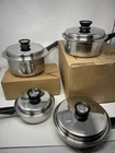 Amway Queen Multi-ply 18/8 Stainless Cookware Set Of 4 Usa Pans W/lids Euc Used. Price: $112.50.