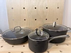 Calphalon Commercial Grade Cookware 6 Piece Assorted Sizes Pans With Lids Used. Price: $80.00.