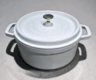 Staub Qt Round Enameled Cast Iron Dutch Oven Cocotte White 24CM 9-3/8 France Used. Price: $135.00.