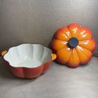 Creuset Flame Orange Enameled Cast Iron 2 Qt Pumpkin Dutch Oven Bowl - Clean Used. Price: $115.00.