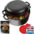 Uno Casa 2-IN-1 Cast Iron Dutch Oven Large 5 Quart Pot Lid New. Price: $68.97.
