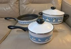 Vintage 80S Blue Ribbon Goose With Yellow Bow Pot Set By Meyer Great Shape! Used. Price: $69.95.