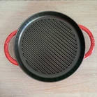 Staub Pure 26CM 10" Round Enameled Cast Iron Grill Pan Cherry Red Used. Price: $60.00.