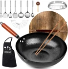 Carbon Steel Pan, 14 Piece Woks & Stir-fry Pans Set With Wooden Lid Cookware New. Price: $55.72.