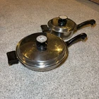 Pro-health Ultra 11" & 8 Skillet 19-9-7P Frying Pan Saute Pot Lid Egg Poacher Used. Price: $100.00.