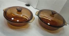 Set 4 Piece Vtg Visions Corningware Anchor Amber Glass Lid Cookware & 1.5QT Used. Price: $29.99.