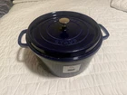 Staub Cast Iron 7 Qt, Round, Dutch Oven, Dark Blue New. Price: $210.00.