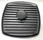 Le Creuset Black Cast Iron Panini Press 9" Square Used. Price: $65.00.
