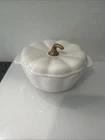 Pioneer Woman White Gold Ceramic Pumpkinshaped Casserole Dish Lid Double Handles Used. Price: $16.50.