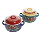 Pioneer Woman Dazzling Dahlias 1QT Mini Enamel Steel Dutch Oven Set Of 2 New. Price: $39.99.