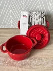 2 Cherry Red Nib Staub Mini Ceramic Dutch Oven Cocotte Dishes New. Price: $22.00.