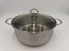 Chantal Stew Pot Saucepan 5 Qt Stainless Double Handle SLSA32-240 & Glass Lid Used. Price: $39.99.