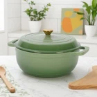 6QT Enameled Cast Iron Dutch Oven Set - Nonstick Safe Heat Gloves Green New. Price: $75.99.
