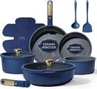 Carote Blue&gold Ceramic Cookware Set Non Toxic, Pfas FREE,15PCS Pots And Pans New. Price: $76.46.