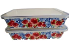 Set Of 2 Pioneer Woman Heritage Floral Ceramic Bakers W/ Cover 9 X 13 Used. Price: $149.00.