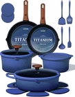 Carote 20PCS Titanium Cookware Set Non Stick With Detachable Handle Blue New. Price: $68.99.