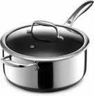 Hexclad Hybrid Nonstick 5 Quart Saucepan Tempered Glass Lid Induction New. Price: $257.99.