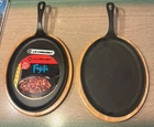 Rare Creuset Cast Iron 12 Fajita Skillets W/ Wood Platter & Recipes France New. Price: $175.00.