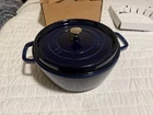 Staub Cast Iron 6.33 Qt, Round Dutch Oven, Dark Blue New. Price: $215.00.