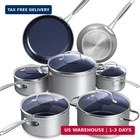 Nuwave Healthy Duralon Blue Ceramic Nonstick Cookware Set, Diamond Infused Scrat New. Price: $286.86.