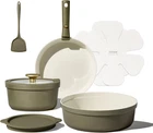 9PC Ceramic Cookware Set Detachable Handle Nonstick W/accessories, Olive Green New. Price: $80.00.
