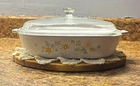 1970 Corningware P-10-B; 9.5 Square Casserole Dish W/ Lid, White Floral Used. Price: $65.00.
