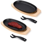 Mifoci 2-PIECE Oval Cast Iron Fajita Skillet Set W/ Wooden Base & Handle 9.5X5.5 New. Price: $61.59.
