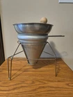 Vintage Aluminum Cone Sieve Strainer Colander W/ Wooden Pestle & Stand Unique !! Used. Price: $38.00.