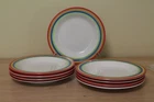Set Of 9 Gibson Everyday Hand Painted Dinner Plate 10 5/8" Rainbow Stripes Used. Price: $49.95.