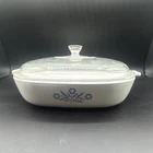 Corningware Square Casserole Dish W/ Glass Lid Blue Floral White P-10-B Used. Price: $95.00.