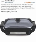 Hamilton Beach Durathon Ceramic Electric Skillet Non-stick Temp Control 38531 Open. Price: $25.00.