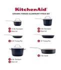 Kitchenaid 9PC Forged Aluminum Ceramic Set Fry Pan Stockpot 500F Black Cookware New. Price: $149.00.
