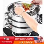 3 Tier Steamer Hot Pot Stainless Steel Cooker Food Cooking + Glass Lid New. Price: $34.65.