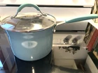 Rachael Ray 3 Qt Nonstick Teal Blue Saucepan Pot W/ Glass Lid Cookware Used. Price: $15.99.