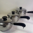 Vintage Revere Ware Tri-ply Disc Bottom Stainless Saucepan Set 1.5 3 Qt Lid Used. Price: $59.99.