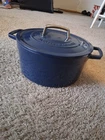 Martha Stewart Blue Enamel Cast Iron Casserole With Lid, Round, Double Handle Used. Price: $40.00.