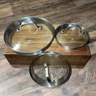 Cooking With Calphalon Drain Lids Stainless Tempered Glass Set Of 3 8- 6.5-5.5 Used. Price: $35.99.