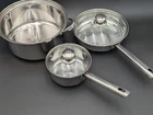 Skillet Sauce Pan With Glass Lids Stock Pot No Made India Stainless Steel Used. Price: $35.99.