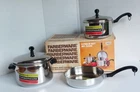Vtg Farberware Piece Set No. 5006 2QT & 4QT Saucepan With Lids 8 1/2" Fry Used. Price: $67.49.