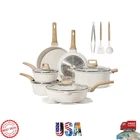 Stylish 16-PIECE Induction Cookware Set Ultra Nonstick White Granite Finish New. Price: $199.99.